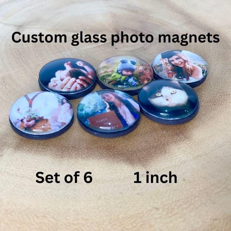 Set of 6 Custom round glass photo magnets, Personalized Fridge magnets with your photos-Unique gift idea, custom picture magnets, home decor